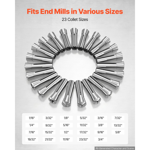 Σετ κόλετ VEVOR R8 1/16"-3/4" 23 τεμαχίων R8 σετ κόλετ φρέζας ακριβείας, για φρέζες, πρέσες τρυπανιών, 0,0008" TIR υψηλής συγκέντρωσης, εργαλείο τσοκ τόρνου με ετικετημένο κουτί αποθήκευσης, κράμα χάλυβα