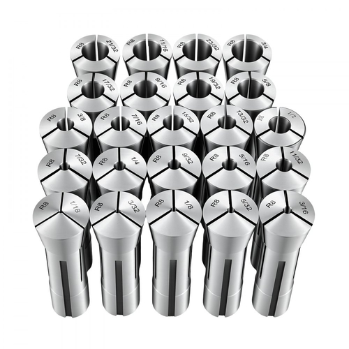 Σετ κόλετ VEVOR R8 1/16"-3/4" 23 τεμαχίων R8 σετ κόλετ φρέζας ακριβείας, για φρέζες, πρέσες τρυπανιών, 0,0008" TIR υψηλής συγκέντρωσης, εργαλείο τσοκ τόρνου με ετικετημένο κουτί αποθήκευσης, κράμα χάλυβα