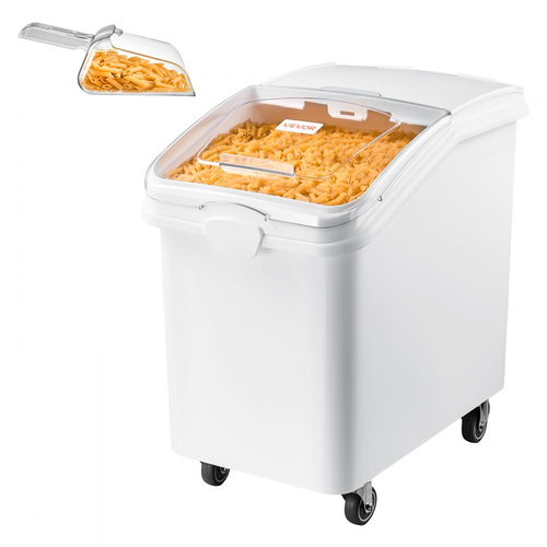 Δοχείο αποθήκευσης ρυζιού VEVOR 120 L/31,7 Gal 90 kg, δοχείο διανομής τροφής για σκύλους, για οργάνωση ντουλαπιού κουζίνας, μεγάλο δοχείο αλευριού για δημητριακά, δοχείο τροφής για κατοικίδια με ρόδες, κουτάλα, συρόμενο καπάκι