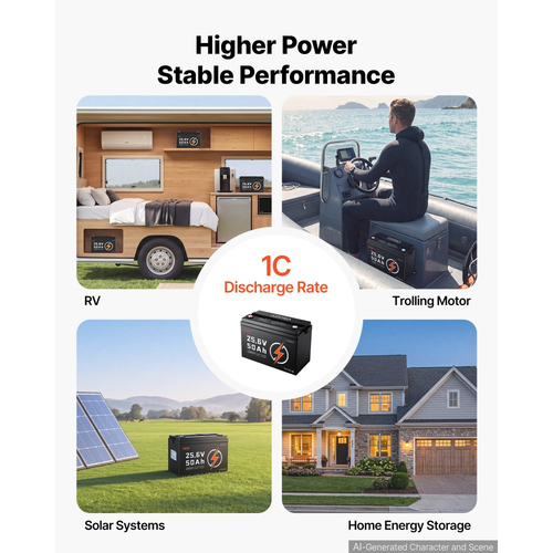 Μπαταρία λιθίου VEVOR 24V 50Ah LiFePO4 4000+ κύκλοι 50A BMS με Bluetooth, μπαταρία λιθίου 1280Wh με προστασία από χαμηλή θερμοκρασία, υποστηρίζει σύνδεση 8P2S, για τροχόσπιτο, κινητήρα συρτής, θαλάσσιο, ηλιακό