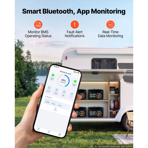 Μπαταρία λιθίου VEVOR 24V 50Ah LiFePO4 4000+ κύκλοι 50A BMS με Bluetooth, μπαταρία λιθίου 1280Wh με προστασία από χαμηλή θερμοκρασία, υποστηρίζει σύνδεση 8P2S, για τροχόσπιτο, κινητήρα συρτής, θαλάσσιο, ηλιακό