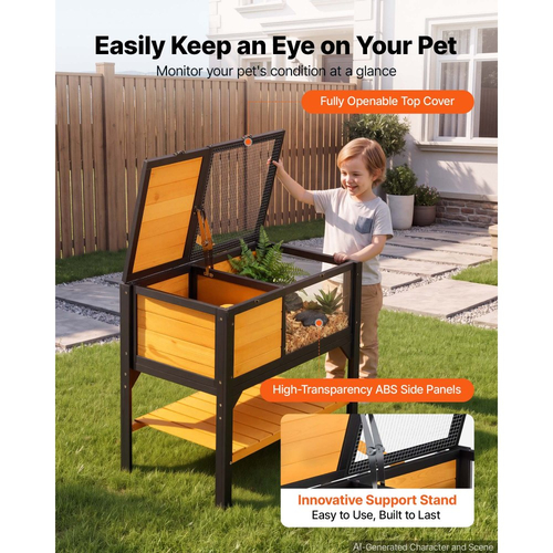 VEVOR Tortoise Habitat Ξύλινο Σπίτι Χελωνονιντζών 2 Δωματίων με Ράφι Αποθήκευσης, για Μικρά Ζώα Εσωτερικού Χώρου & Εξωτερικού Χώρου, Βάση Φωτισμού, Κλουβί για Μεγάλες Χελώνες & Ερπετά με Ανοιγόμενη Στέγη, Ακρυλικό Παράθυρο Παρατήρησης