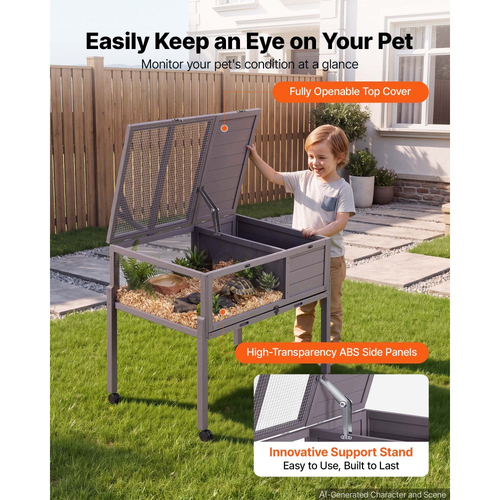 VEVOR Tortoise Habitat Ξύλινο Σπίτι Χελωνονιντζών 2 Δωματίων με Περιστρεφόμενους Ρόδες, για Μικρά Ζώα Εσωτερικού Χώρου & Εξωτερικού Χώρου, Συρόμενος Δίσκος, Βάση Φωτιστικού, Κλωβός Χελωνών, Κλουβί Ερπετών με Ανοιγόμενη Οροφή, Παράθυρο Παρατήρησης