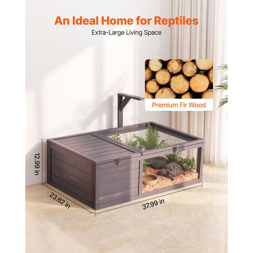VEVOR Tortoise Habitat Ξύλινο Σπίτι Χελωνονιντζών 2 Δωματίων με Συρόμενο Δίσκο, για Μικρά Ζώα Εσωτερικού & Εξωτερικού Χώρου, Βάση Φωτιστικού, Κλουβί Ερπετών για Μεγάλες Χελώνες με Ανοιγόμενη Οροφή, Ακρυλικό Παράθυρο Παρατήρησης
