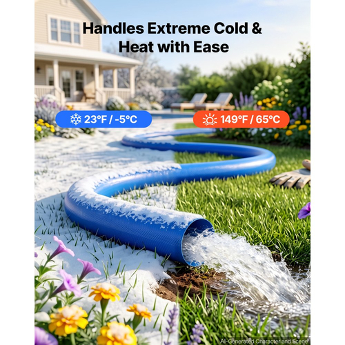 Σωλήνας εκκένωσης VEVOR 1-1/2" x 15,2 m PVC Lay Flat Σωλήνας αντλίας νερού αντίστροφης πλύσης, για φίλτρο άμμου πισίνας και αντλία φρεατίου, βαρέως τύπου, αποχέτευσης μεταφοράς νερού, ανθεκτικός σε καιρικές συνθήκες και εκρήξεις, με σφιγκτήρες, μπλε