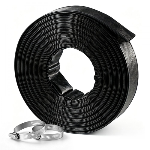 Σωλήνας εκκένωσης VEVOR 2" x 30,48 m PVC Lay Flat Σωλήνας αντλίας νερού αντίστροφης πλύσης, για φίλτρο άμμου πισίνας και αντλία φρεατίου, βαρέως τύπου, αποχέτευση μεταφοράς νερού, ανθεκτικός σε καιρικές συνθήκες και εκρήξεις, με σφιγκτήρες, μαύρος
