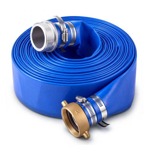 Σωλήνας εκκένωσης VEVOR 2" x 15,2 m PVC Lay Flat Wash Αντλία νερού αντίστροφης πλύσης Σωλήνας πισίνας, για φίλτρο άμμου πισίνας και αντλία φρεατίου, Αποστράγγιση μεταφοράς νερού, ανθεκτικός σε καιρικές συνθήκες και εκρήξεις, με εξαρτήματα πείρου, μπλε