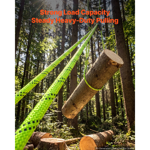 Σχοινί πολυεστέρα διπλής πλέξης VEVOR 19,1 mm x 67 m για δενδροκομικές εργασίες, βαρέως τύπου 26 κλώνων, υψηλής αντοχής σε θραύση 8800 kg, σχοινί ρυμούλκησης και έλξης για αναρρίχηση σε εξωτερικούς χώρους, πράσινο