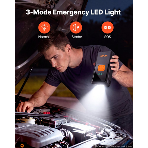 VEVOR Jump Starter με Αεροσυμπιεστή 4000A Peak Car Battery Box Jump, Φορητό για βενζίνη 9,0L / ντίζελ 8,0L, Φουσκωτό ελαστικών 150 PSI με αυτόματη απενεργοποίηση, Power Bank, Φορτιστής μπαταρίας 12V, με φακό LED