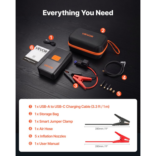 VEVOR Jump Starter με Αεροσυμπιεστή 4000A Peak Car Battery Box Jump, Φορητό για βενζίνη 9,0L / ντίζελ 8,0L, Φουσκωτό ελαστικών 150 PSI με αυτόματη απενεργοποίηση, Power Bank, Φορτιστής μπαταρίας 12V, με φακό LED