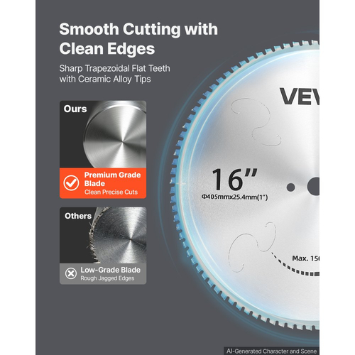 Λεπίδα πριονιού VEVOR 406,4 mm, 96 δόντια, μεταλλική λεπίδα ψυχρής κοπής με κεραμική άκρη, συμβατή με πριόνια, 4000 κοπές, κοπή λείων επιφανειών χωρίς γρέζια, μείωση θορύβου και οπές απαγωγής θερμότητας