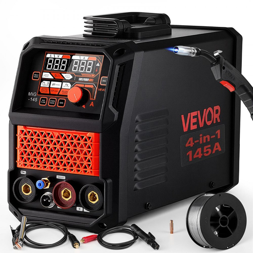 Συγκολλητής MIG VEVOR 145A, Συγκολλητής MIG/Flux Core 4 σε 1 με αέριο MIG/Lift TIG/Stick, Συνεργική μηχανή συγκόλλησης Mig πολλαπλών διεργασιών 220V, Λειτουργία 2T/4T, Μετατροπέας IGBT & Ψηφιακή οθόνη για κατεργασία μετάλλων, Επισκευές DIY