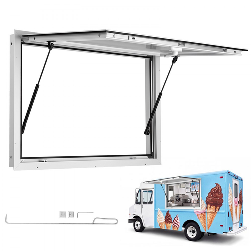 Παράθυρο VEVOR Concession με πλαίσιο αλουμινίου 915x610mm, για φορτηγό τροφίμων, έως 85 μοίρες, παράθυρα σερβιρίσματος με πόρτα τέντας και γάντζο έλξης, ανθεκτικό στο νερό της βροχής για ρυμουλκούμενο παραχώρησης