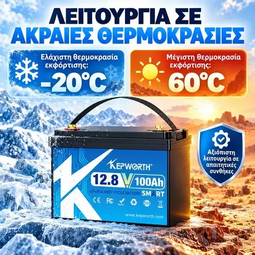 Μπαταρία LiFePO4 12V 100Ah λειτουργία από -20 έως 60 βαθμούς