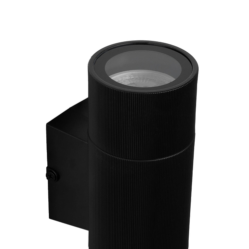 GLOBOSTAR® WALLY 77877 Μοντέρνο Φωτιστικό Τοίχου - Απλίκα με Ντουί 2 x GU10 AC 220-240V Αδιάβροχο IP65 - Μαύρο Ματ - Μ6.5 x Π9 x Υ18cm