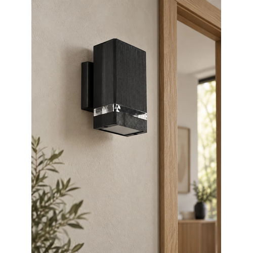 GLOBOSTAR® QUATRO 77896 Μοντέρνο Φωτιστικό Τοίχου - Απλίκα με Ντουί 1 x GU10 AC 220-240V Αδιάβροχο IP65 - Μαύρο Ματ - Μ11 x Π13 x Υ17.5cm