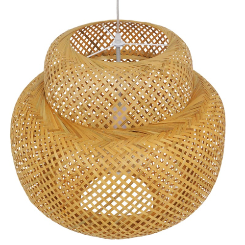 Bamboo Cloud - Κρεμαστό Μονόφωτο E27 Boho Μπαμπού Φυσικό Πλέγμα - Μ56 x Π56 x Υ54cm