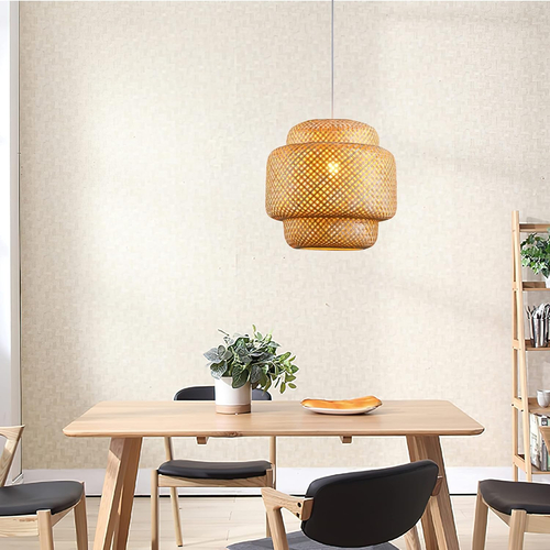 Bamboo Cloud - Κρεμαστό Μονόφωτο E27 Boho Μπαμπού Φυσικό Πλέγμα - Μ56 x Π56 x Υ54cm