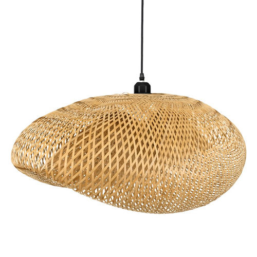 Sunny Shell - Κρεμαστό Μονόφωτο E27 Boho Μπαμπού Φυσικό Πλέγμα - Μ80 x Π55 x Y25cm