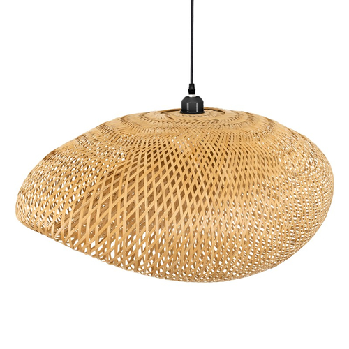 Sunny Shell - Κρεμαστό Μονόφωτο E27 Boho Μπαμπού Φυσικό Πλέγμα - Μ80 x Π55 x Y25cm