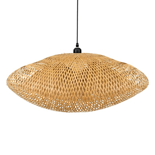 Sunny Shell - Κρεμαστό Μονόφωτο E27 Boho Μπαμπού Φυσικό Πλέγμα - Μ80 x Π55 x Y25cm
