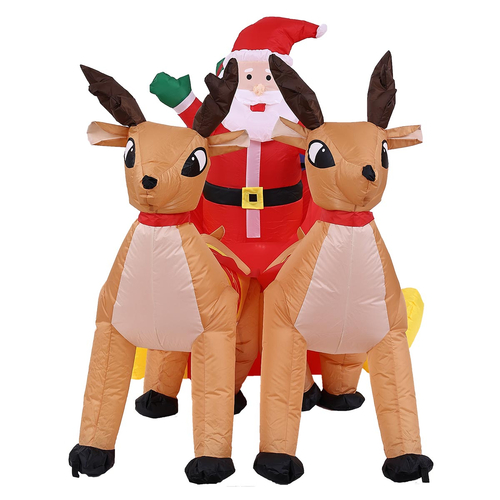 VenCore 8979-10005 - Santa Claus With Sleigh and Reindeers 1.8m - Χριστουγεννιάτικη Φιγούρα Φουσκωτή Αγιου Βασίλη με Σκύλο και Δεντρο Εξωτερικού Χώρου 1.8m Ύψος - Αυτόματο Φούσκωμα - Φωτιζόμενη