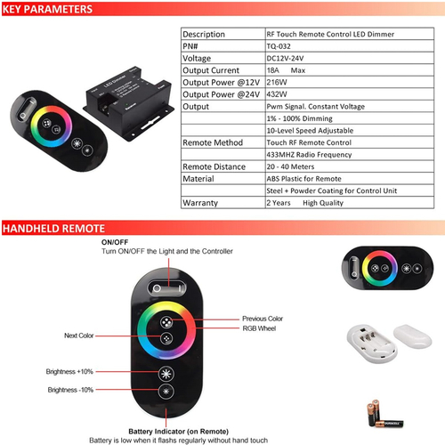 VenCore 6613-10006 - RGB Controller 12-24V 216-432W with RF Remote - Ασύρματο Controller RGB με RF Χειριστήριο 12 Volt 216 Watt & 24 Volt 432 Watt Μέγιστο Φορτίο