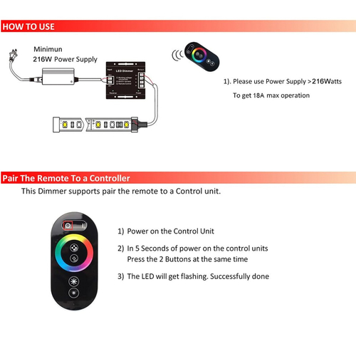 VenCore 6613-10006 - RGB Controller 12-24V 216-432W with RF Remote - Ασύρματο Controller RGB με RF Χειριστήριο 12 Volt 216 Watt & 24 Volt 432 Watt Μέγιστο Φορτίο