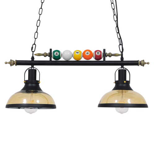 VenCore Billiardo II 6089-10041 - Φωτιστικό Οροφής Δίφωτο Κρεμαστό Μαύρο Μεταλλικό και Μελί Γυαλί - Vintage Σχέδιο με Βάση-Ντουί 2xE27 - Μ70 x Π25 x Υ30cm