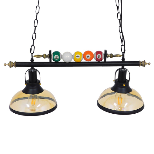 VenCore Billiardo II 6089-10041 - Φωτιστικό Οροφής Δίφωτο Κρεμαστό Μαύρο Μεταλλικό και Μελί Γυαλί - Vintage Σχέδιο με Βάση-Ντουί 2xE27 - Μ70 x Π25 x Υ30cm