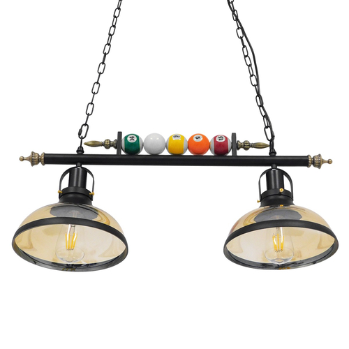 VenCore Billiardo II 6089-10041 - Φωτιστικό Οροφής Δίφωτο Κρεμαστό Μαύρο Μεταλλικό και Μελί Γυαλί - Vintage Σχέδιο με Βάση-Ντουί 2xE27 - Μ70 x Π25 x Υ30cm