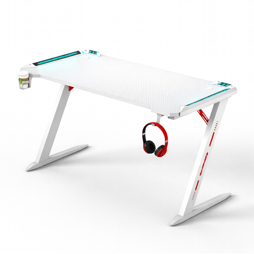 VenCore 2730-10010 - Gaming Desk 140x60x74cm White - Μοντέρνο Γραφείο Gaming VenCore Μοριοσανίδας Carbon Fiber με Μεταλλικά Πόδια Λευκό Μ140 x Π60 x Υ74cm