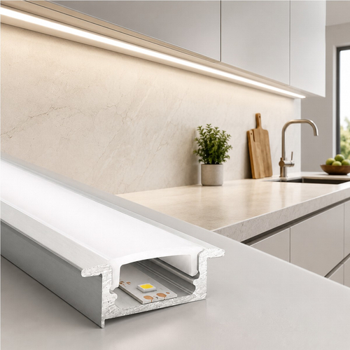 VenCore 9177-50001 - Recessed Aluminum Profile 1M - Χωνευτό Προφίλ Αλουμινίου 1 Μέτρο με Press On Γαλακτερό Κάλυμμα - Μ100 x Π2 x Υ1cm