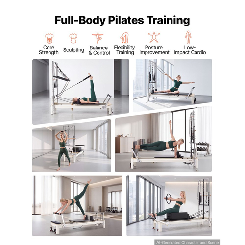 VEVOR Pilates Reformer με Πύργο 2,4μ Μηχανή Pilates 181kg από κράμα αλουμινίου, για οικιακή χρήση και προπόνηση σε γυμναστήριο, με σανίδα άλματος, ελατήρια, πλαίσιο καθίσματος και ρυθμιζόμενο στήριγμα κεφαλής, για προχωρημένους αρχάριους χρήστες
