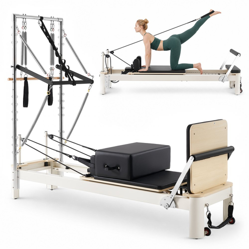 VEVOR Pilates Reformer με Πύργο 2,4μ Μηχανή Pilates 181kg από κράμα αλουμινίου, για οικιακή χρήση και προπόνηση σε γυμναστήριο, με σανίδα άλματος, ελατήρια, πλαίσιο καθίσματος και ρυθμιζόμενο στήριγμα κεφαλής, για προχωρημένους αρχάριους χρήστες