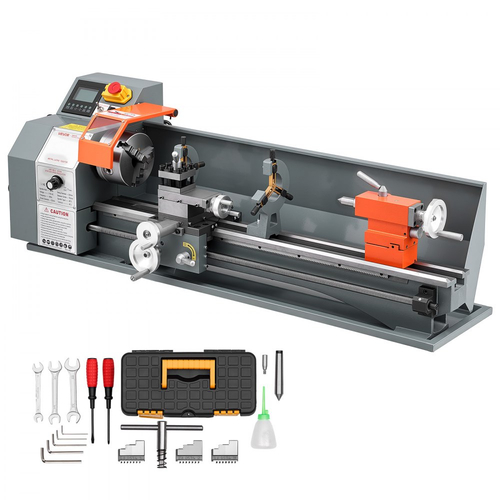 Τόρνος Μετάλλου VEVOR 220 x 762 mm 1100W Ημιαυτόματος Τόρνος Πάγκου, για Ακριβή Κατεργασία Μετάλλου, Τόρνευση, Σπειρώματα, Ηλεκτρονική Κίνηση με Βίδα, Μεταβλητή Ταχύτητα 2500 RPM Max, με Κινητήρα χωρίς Ψήκτρες