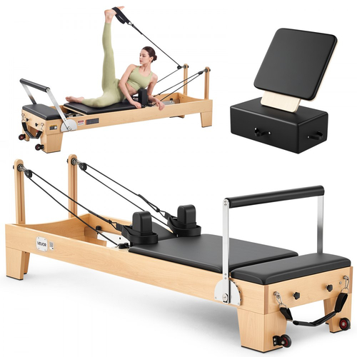 Μηχανή Pilates VEVOR Pilates Reformer 2,4 m Χωρητικότητα 181 kg Ξύλο σφενδάμου, για οικιακή χρήση και προπόνηση σε γυμναστήριο, με σανίδα άλματος, ελατήρια με μουσικό σύρμα και κουτί καθίσματος, κατάλληλο για προχωρημένους και αρχάριους χρήστες