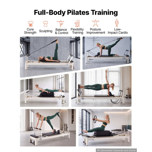 Μηχανή Pilates VEVOR Pilates Reformer 2,3 μέτρων, χωρητικότητας 181 κιλών, από κράμα αλουμινίου, για οικιακή χρήση και προπόνηση σε γυμναστήριο, με σανίδα άλματος, ελατήρια, πλαίσιο καθίσματος και ρυθμιζόμενο στήριγμα κεφαλής, για προχωρημένους αρχάριους χρήστες
