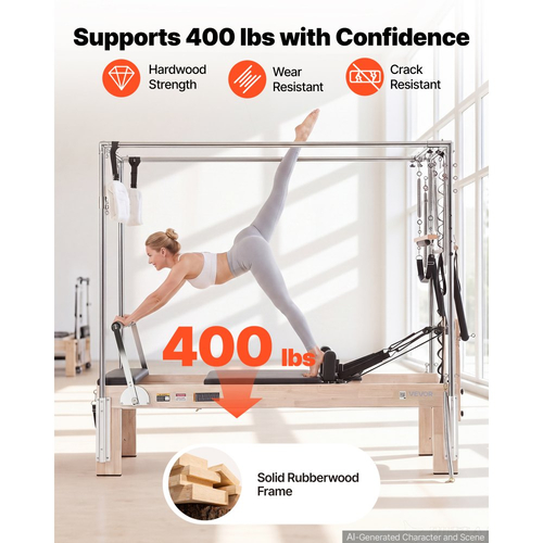 VEVOR Pilates Reformer με τραπέζι Cadillac Trapeze, μηχάνημα Pilates 2,4 m, για οικιακή χρήση και προπόνηση σε γυμναστήριο, 120 κιλά, από καουτσούκ, με πύργο, σανίδα άλματος, ελατήρια, κουτί καθίσματος, για προχωρημένους αρχάριους χρήστες