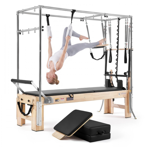 VEVOR Pilates Reformer με τραπέζι Cadillac Trapeze, μηχάνημα Pilates 2,4 m, για οικιακή χρήση και προπόνηση σε γυμναστήριο, 120 κιλά, από καουτσούκ, με πύργο, σανίδα άλματος, ελατήρια, κουτί καθίσματος, για προχωρημένους αρχάριους χρήστες
