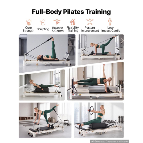 VEVOR Pilates Reformer 2,2μ. Πτυσσόμενο μηχάνημα Pilates 181kg από κράμα αλουμινίου, για οικιακή χρήση και προπόνηση σε γυμναστήριο, με σανίδα άλματος, ελατήρια, πλαίσιο καθίσματος και ρυθμιζόμενο στήριγμα κεφαλής, για προχωρημένους αρχάριους χρήστες