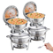 Σετ μπουφέ πιάτων VEVOR Chafing, συσκευασία 6 Qt 4, κουφέτα από ανοξείδωτο χάλυβα με τηγάνι πλήρους μεγέθους, στρογγυλός θερμαντήρας τροφοδοσίας με καπάκι δοχείου νερού Βάση θήκης καυσίμου Κουτάλι, για τουλάχιστον 6 άτομα το καθένα