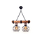 GloboStar® STARLO 201-0005 Vintage Κρεμαστό Φωτιστικό Ράγα Δίφωτο 2 x E27 IP20 Μπεζ Ξύλο με Μαύρο Μέταλλο - Μ40 x Π15x Υ65cm