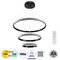 GloboStar® DIAMOND TRIO 61136 Κρεμαστό Φωτιστικό Δαχτυλίδι-Κύκλος LED CCT 100W 12123lm 360° AC 220-240V - Εναλλαγή Φωτισμού μέσω Τηλεχειριστηρίου All In One Ψυχρό 6000k+Φυσικό 4500k+Θερμό 2700k Dimmable Φ25+40+60cm - Μαύρο - 3 Years Warranty