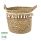 GloboStar® Artificial Garden SANTORINI 20286 Διακοσμητικό Πλεκτό Καλάθι - Κασπώ Γλάστρα - Flower Pot Μπεζ με Μακραμέ Φ31cm x Υ29cm