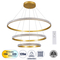 GLOBOSTAR® DIAMOND TRIO 61139 Μοντέρνο Κρεμαστό Φωτιστικό Οροφής LED 120W 14723lm 360° AC 220-240V IP20 Ρυθμιζόμενο Λευκό CCT με Χειριστήριο από 2700K έως 6000K Dimmable - Lumileds SMD Chip - Χρυσό Βούρτσας - Μ80 x Π80 x Υ80cm - 3 Χρόνια Εγγύηση